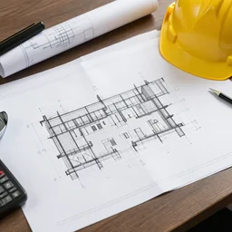 stock photo of construction plans laid out on a desk