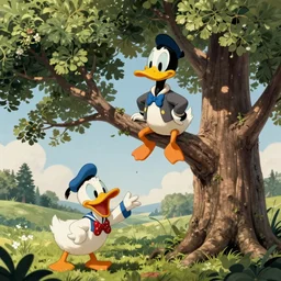 scrooge mc duck in a tree, donald duck yelling