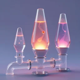 transparent continuous lava lamps shaped into plumbing pipes with gelatinous liquids flow inside, playful, 8 k, render by pixar