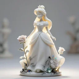 cartoon princess of the rose springs. resin sculpture, backlighting, depth of field, 4 k, ink wash and semiprecious gemstones