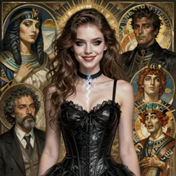 portrait of young winona ryder as death from sandman, gentle smile, lithe, corset and lace, by cedric peyravernay, boris vallejo, alphonse mucha, by jeremy mann, by lecouffe deharme, goth chic, soft lightning, egyptian eyeliner, punk rock, high detailed, leather, 8 k, hyperrealism, donato giancola, joseph christian leyendecker, illustration, artgerm