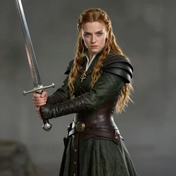 Highly detailed character art of Eowyn from Lord of the Rings, brandishing a sword, highly detailed, photo realistic, 8K, octane render, unreal engine