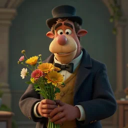 portrait of watterson's hobbes, smiling with flowers in hands. sharp focus, cinematic pose, cinematic lighting, unreal engine render. art by josan gonzales and moebius and deathburger.