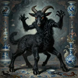 evil lamb performing black magic, surrealist painting by igor morski, gediminas pranckevicius, beeple, ornament, porcelain, super - resolution, soft lighting, ray tracing global illumination, in a symbolic and meaningful style