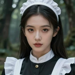 A beautiful maid in a magical forest, sexy gaze, beautiful face, very detailed face, fantasy art, in the style of JOHN STEPHENS, illustration, epic, fantasy, intricate, hyper detailed, artstation, concept art, smooth, sharp focus