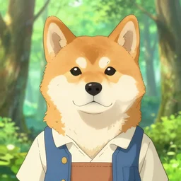 stylized close up character portrait icon of the anthro anthropomorphic jindo dog trader head animal person fursona wearing clothes standing in the bright forest, hidari, color page, tankoban, 4 k, tone mapping, akihiko yoshida