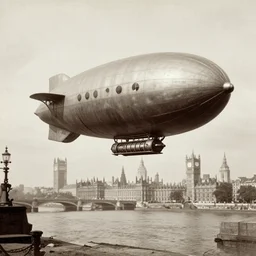 an 1860's photograph of steampunk dirigible over London.