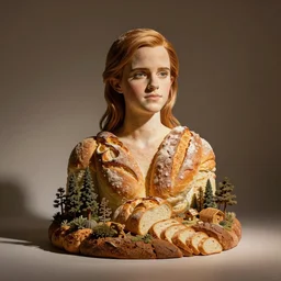 emma watson sculpture made out of bread, bread sculpture, studio lighting