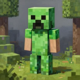 realistic minecraft creeper, painting by Gaston Bussiere, Craig Mullins