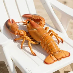 close-up photo of a lobster sunbathing in a white chair at the beach, golden hour, Breathtaking, 8k resolution, extremely detailed, beautiful, establishing shot, artistic