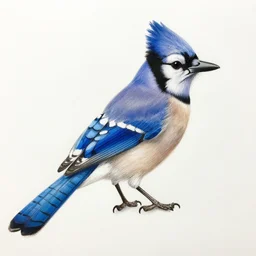 a drawing of a blue jay on a white background