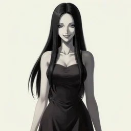 artwork by Junji Ito of a tall terrifying smiling woman, highly detailed