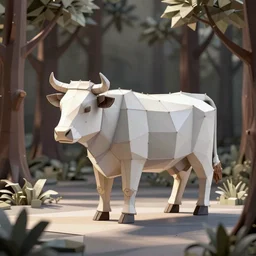 a cow in the forest, low poly, connecting lines, line art, realistic