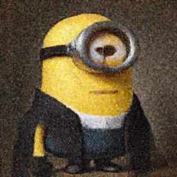 minion in a suit portrait, realistic 8k, HDR, sharp, details, hyperdetailed, renesaince painting, Rembrandt