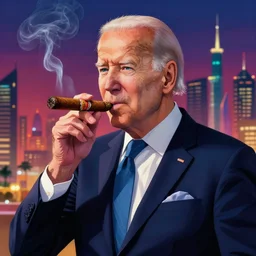 ⁠portrait of Joe Biden Smoking a cigar , Karachi skyline background, rich vivid colors, ambient lighting, dynamic lighting, 4k, HQ, official media, anime key visual, makoto shinkai, ilya kuvshinov, lois van baarle, rossdraws, detailed, trending on artstation