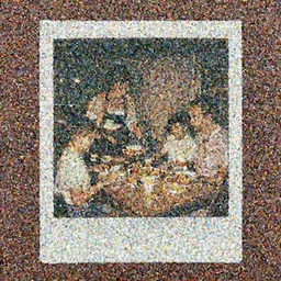 polaroid photo homemade photo of a family preparing breakfast, inside the titanic, august 1968, color photo, award winning