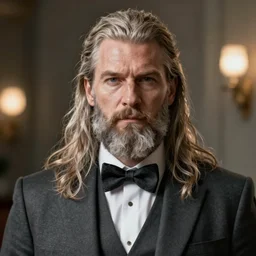 incredibly realistic, too detailed portrait of god odin with a suit and bowtie, centered portrait, octane render, bump mapping, global illumination, unreal engine 5, 8 k, bokeh, d & d digital art, mark ryden, rob gonsalves