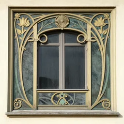a art nouveau design window and frame, highly detailed