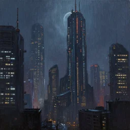 beautiful matte fantasy science fiction painting blade runner cyberpunk city on a rainy night