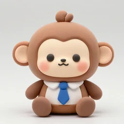 monkey cartoon character with tie, clay figure, kawaii