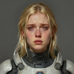 portrait of a woman by greg rutkowski, she is about 3 0 years old, pretty, blond hair with two strans around her face, crying, helplessness and denial, she is wearing a futuristic space gear, highly detailed portrait, digital painting, artstation, concept art, smooth, sharp foccus ilustration, artstation hq.