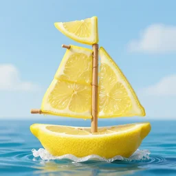 a sailing ship made of lemon