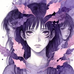 portrait, nightmare anomalies, leaves with anxiety by miyazaki, violet and pink and white palette, illustration, kenneth blom, mental alchemy, james jean, pablo amaringo, naudline pierre, contemporary art, hyper detailed