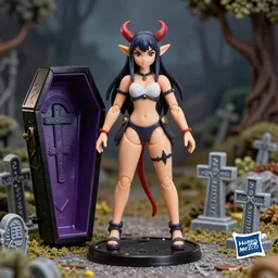 craxula, the filipina demon from hell, beautiful design, actionfigure with play set with coffin and graveyard, photorealistic, hdr, 8 k, designed by hasbro mezco and yasushi nirasawa
