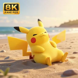 pikachu relaxing at the beach during golden hour, 8k award-winning photograph