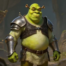 shrek wearing iron armor!!!!!!!!!!, concept art, digital painting, trending on artstation, deviantart, epic composition, extremely detailed, ambient lighting, masterpiece, sharp focus, octane render