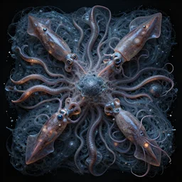 the omni, hatchlings, gelatinosis interwoven multi - layered biomechanical, onscientia, phantastica, aliena, nudibranch, squidworm in symbiosi crusta, uspaceship nocturno pellucens, gelatinosis cerebri, mollis, exesa, artificia, vortices micro water,, fluida, by peter mo
