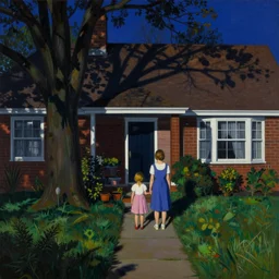 A typical suburban family, who are hiding deep and dark secrets, Pop Art painting by David Hockney
