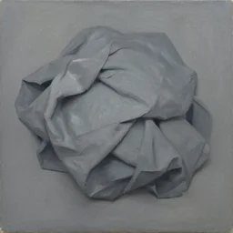 painterly warped wadded knotted heap, dull grey expressionism, oil on canvas