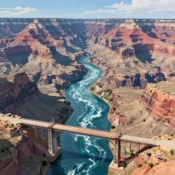 concept art painting of a grand canyon with huge ocean inside, giant river, with unfinished bridge under construction, realistic, detailed, cel shaded, in the style of makoto shinkai and greg rutkowski and james gurney