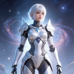 photo of a beautiful ariana marie on a mothership, android, warframe armor, pretty face, scifi, futuristic, galaxy, raytracing, dreamy, perfect, aura of light, pure, white hair, blue cyborg eyes, glow, insanely detailed, artstation, innocent look, art by gauthier leblanc, kazuya takahashi, huifeng huang