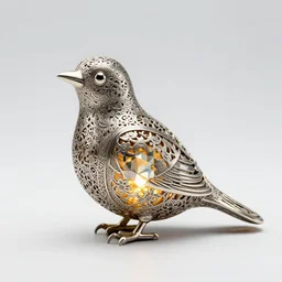 hollow filigree bird - shaped statue, with a glowing gemstone inside it, detailed 8 k, award - winning photography