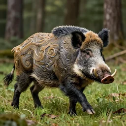 a stunning sticky glue wild boar ranging in the forest, anatomy, moving vector, natural weight, hair fluid, 4 legs, running through a meadow by greg rutkowski, high key lighting, volumetric light, digital art, highly detailed, fine detail, intricate, ornate, complex, octane render, unreal engine, photorealistic