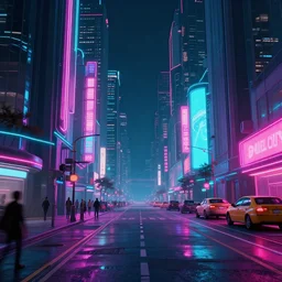 street view of futuristic cyberpunk city at night with neon lights, retro. james gilleard. cyberpunk art by stephan martiniere, cgsociety, ring towers, line art, retrofuturism, retrowave, futuristic, zaha hadid, beeple