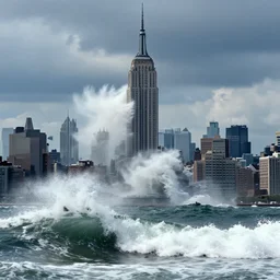ocean waves destroying empire state building, in american psycho ( 1 9 9 9 )