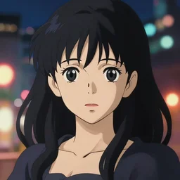symmetry!! anime art portrait character, concept art, anime key visual of elegant, black hair and large eyes, finely detailed perfect face delicate features directed gaze, vibrant city night background, bokeh, trending on pixiv fanbox, studio ghibli, extremely high quality artwork