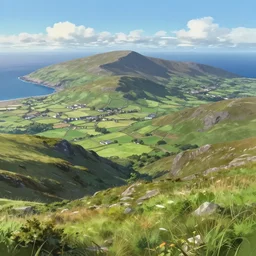 the mountains of mourne in ireland sweeping down to the sea, highly detailed, digital painting, concept art, sharp focus, by makoto shinkai