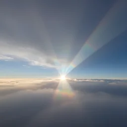 spirits over the horizon, soft lighting, volumetric light, beautiful lighting, accent lighting, fluorescence, iridescent, dispersion, chromatic, prismatic, vapor, clouds, mist, chromatic aberration, ray tracing ambient occlusion, by akihito yoshida