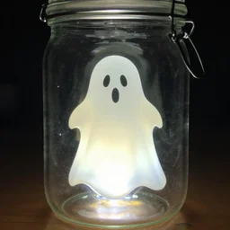 a glowing ghost contained in a jar, realistic illumination