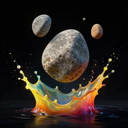 skipping stones splash art graphic design color splash high contrasting art, fantasy, highly detailed, rule of thirds art by greg rutkowski