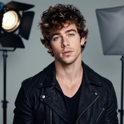nick jonas with long hair, portrait photography, studio lighting