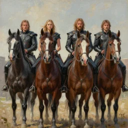 a highly detailed beautiful coherent painting of the four horseman, by zack snyder