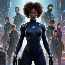 highly detailed portrait an african american woman in with the shadow ninja cibor suit from the future gta v, stephen bliss, unreal engine, fantasy art by greg rutkowski, loish, rhads, ferdinand knab, makoto shinkai and lois van baarle, ilya kuvshinov, rossdraws, tom bagshaw, global illumination, radiant light, detailed and intricate environment