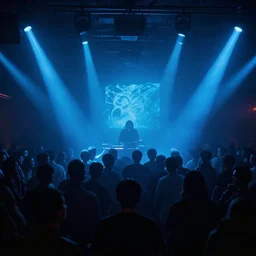 photograph of an expanding nightclub by chris raimo art, scary, blue lights, 1 9 1 6, fog, atmospheric