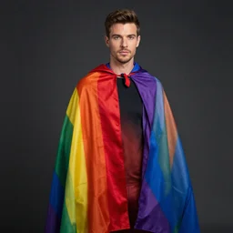 man wearing a rainbow cape, alex ross
