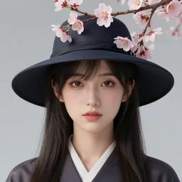 a portrait of a female wearing a hat with sakura on top, hyper detailed, digital art, artstation, cinematic lighting, studio quality, smooth render, unreal engine 5 rendered, octane rendered, art style by klimt and nixeu and ian sprigger and wlop and krenz cushart